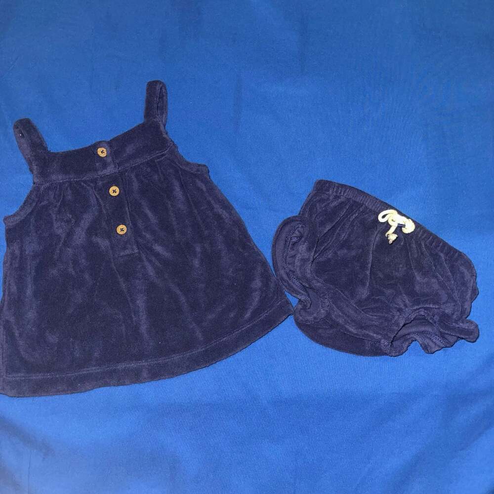 Sz 9 Months Carter's Navy Blue Terry Cloth Sleeveless Dress and Bloomers Set